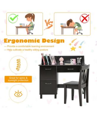 Kids Wooden Writing Furniture Set with Drawer and Storage Cabinet