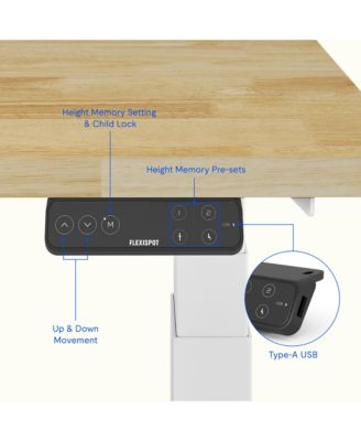 E7-COMMERCIAL 48  W Electric Adjustable Standing Desk, Rubber Wood Top, White Base