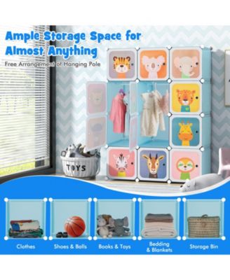 12 Cube Kids Wardrobe Closet with Hanging Section and Doors