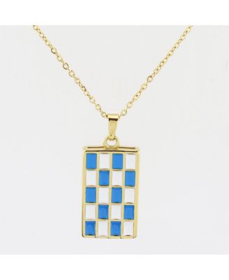 Bay Enamel Checker Necklace Blue/White