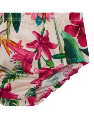 Baby Girls 2-Piece Mixed Fabric Short Sleeve Dress with Printed Bloomer Set