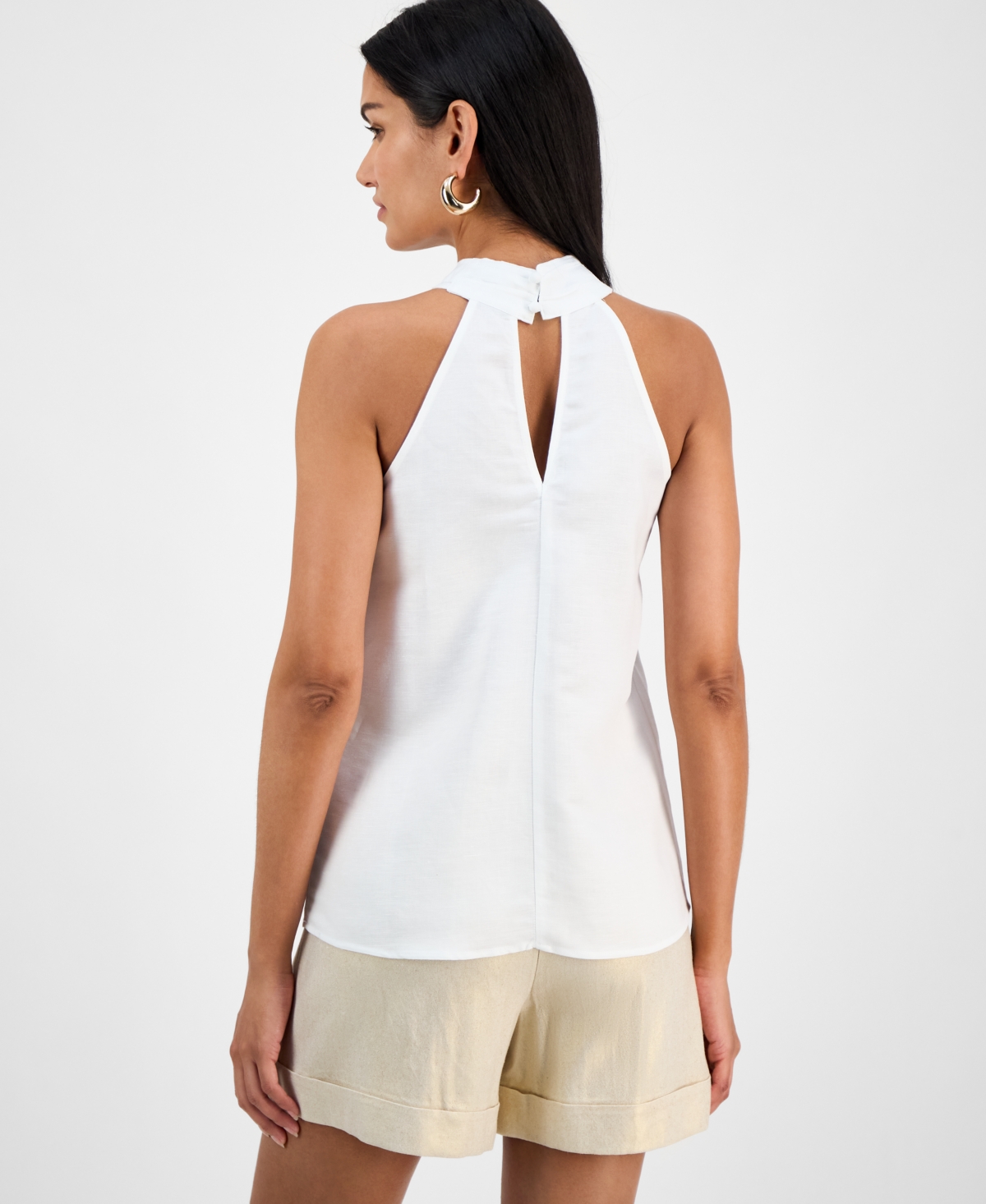 Inc International Concepts Women's Linen-blend Halter Top, Exclusively At Macy's In Bright Whi