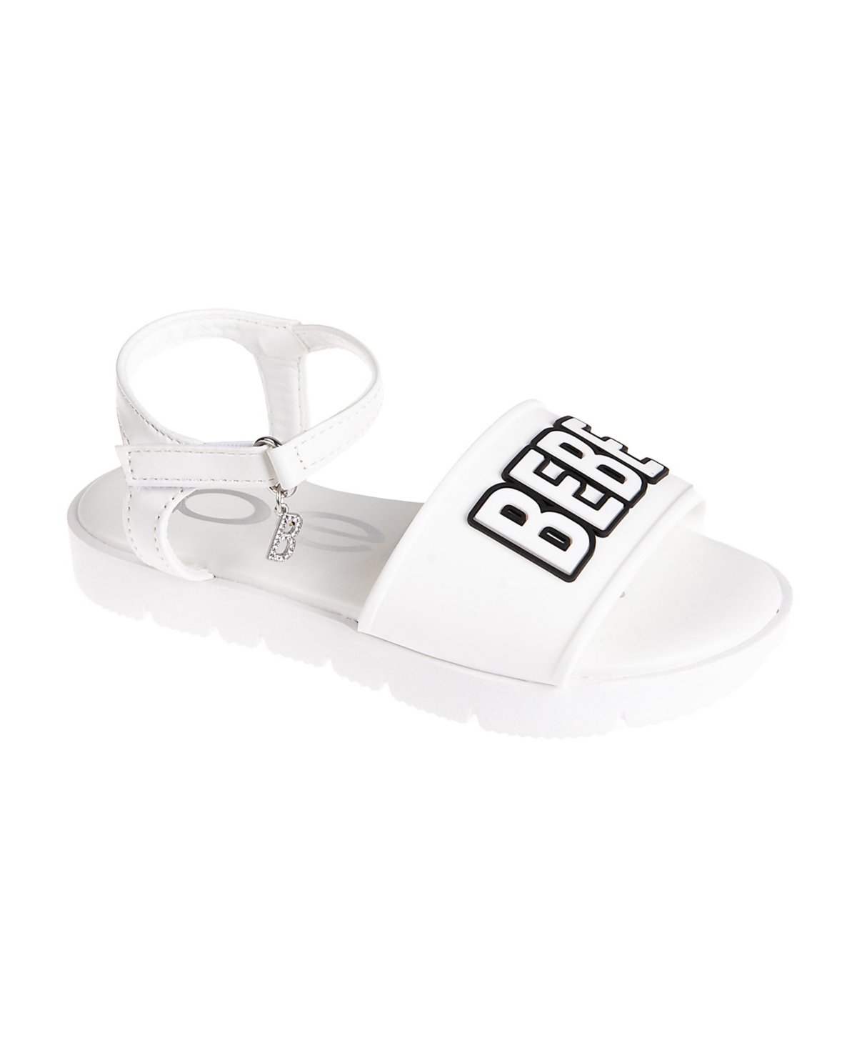 Bebe Little Girls Flat With Rhinestone Dangle Charm Sandals In White