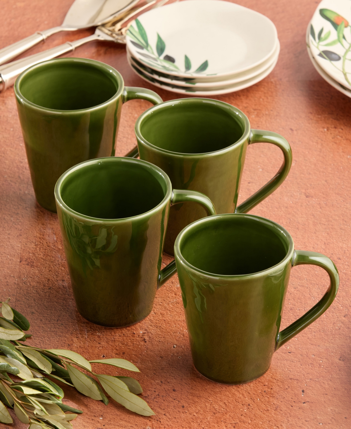 Certified International Verde Set Of 4 Mugs In Green