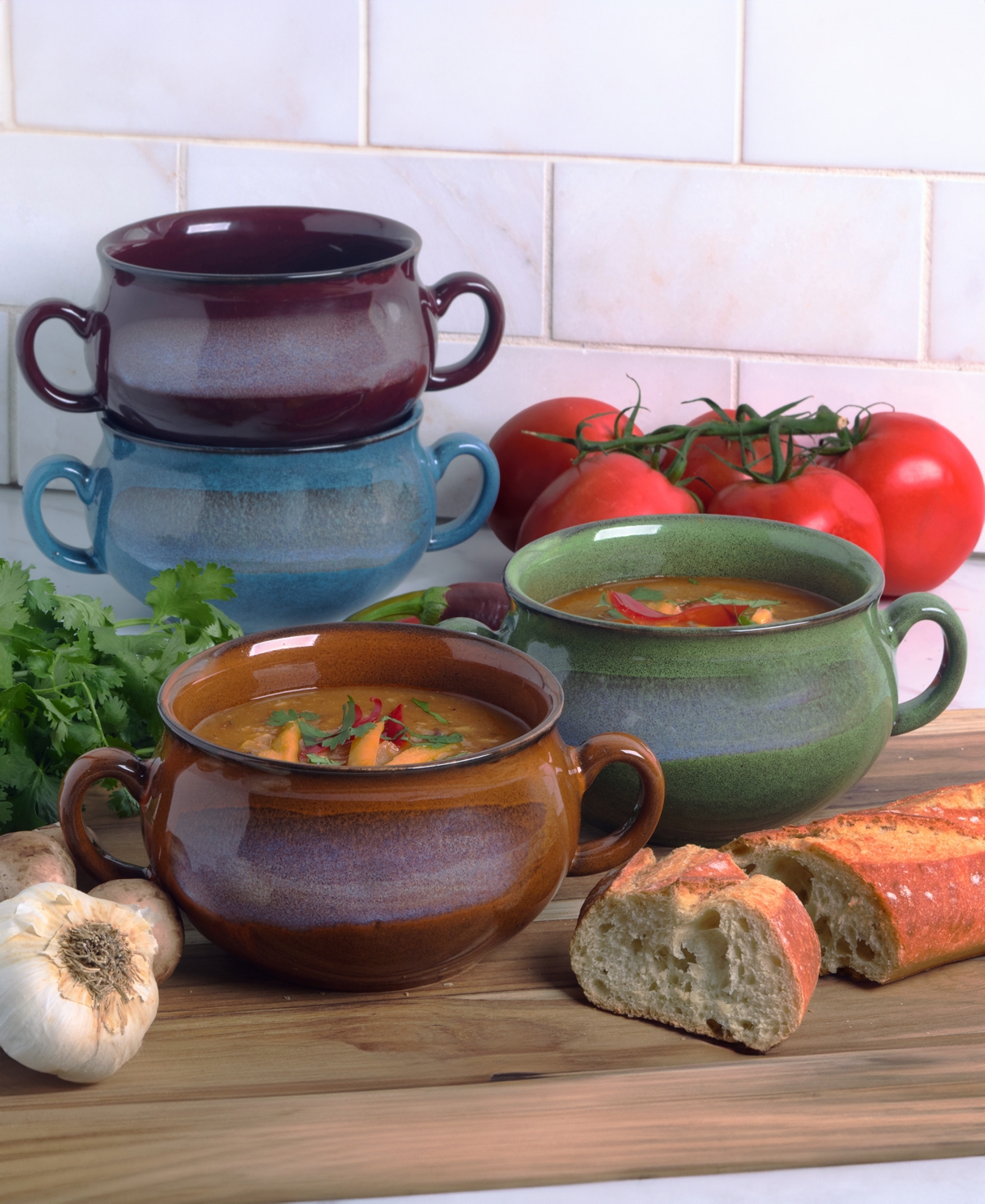 Certified International Reactive Glaze Soup Crocks, Set Of 4, Service For 6 In Miscellaneous