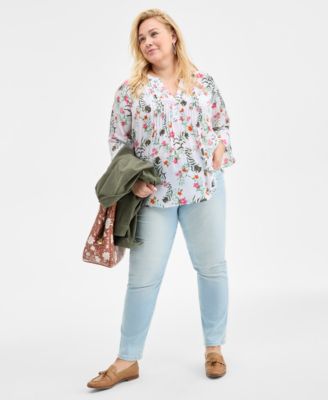 売れ筋商品|||スタイルアンドコー カットソー トップス レディース Plus Size Printed Pintuck Blouse, Exclusively at Macy's Tonal Dress Style & Co Plus Size Printed Pintuck Top, Exclusively at