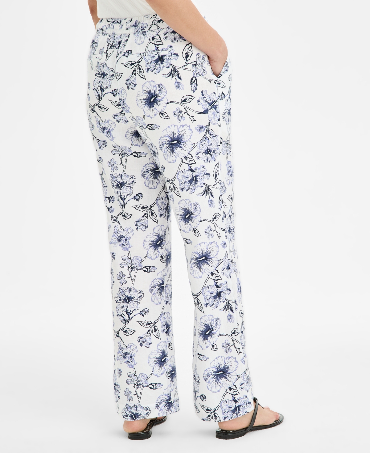 CHARTER CLUB WOMEN'S FLORAL-PRINT 100% LINEN PANTS, EXCLUSIVELY AT MACY'S 