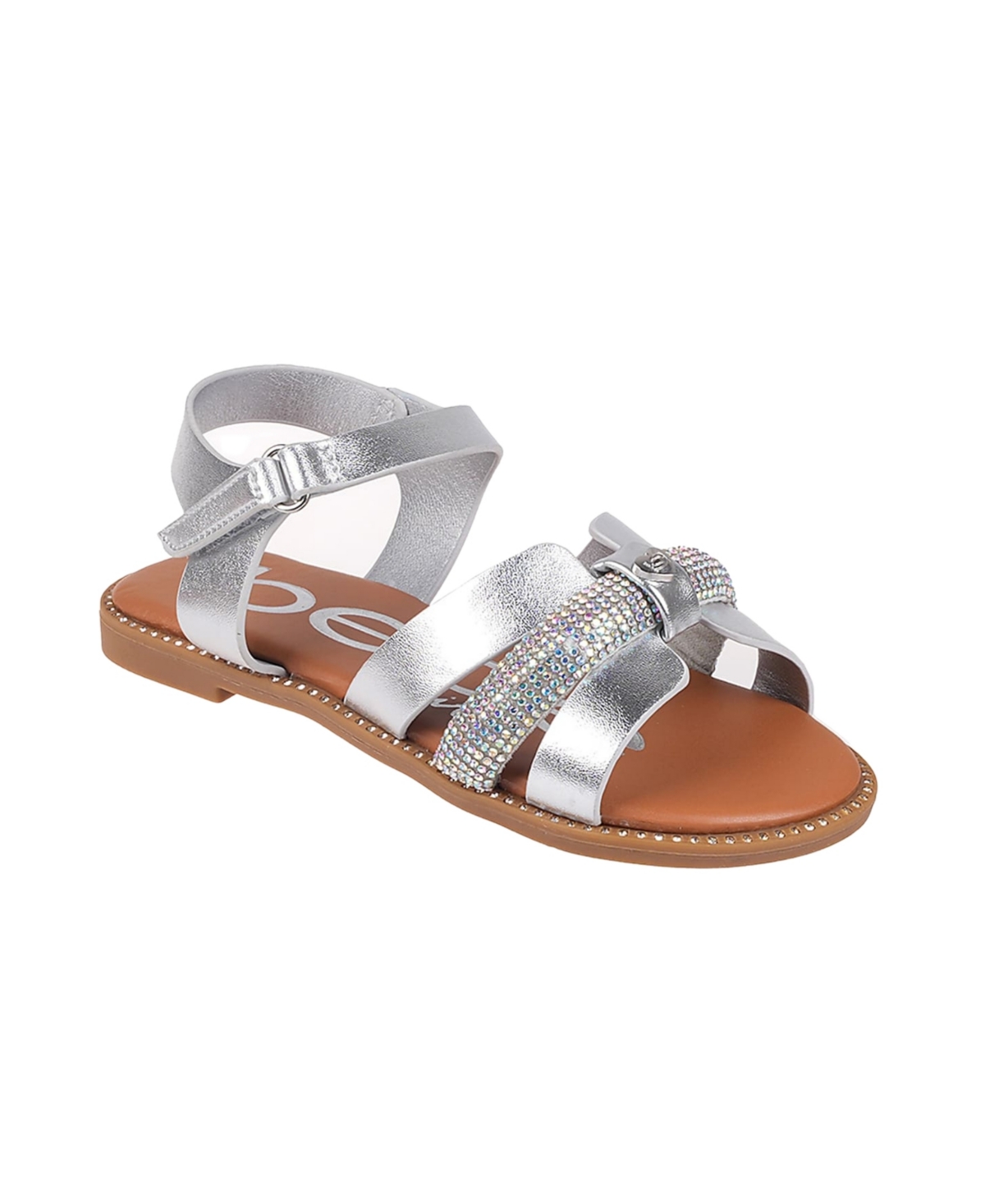 Bebe Little Girls Flat With Rhinestone And Heart Charm Sandals In Silver