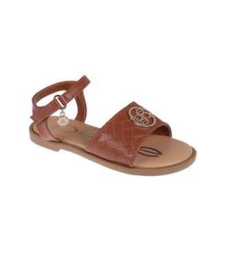 Little Girls Embossed Flat with Medallion Hardware Sandals