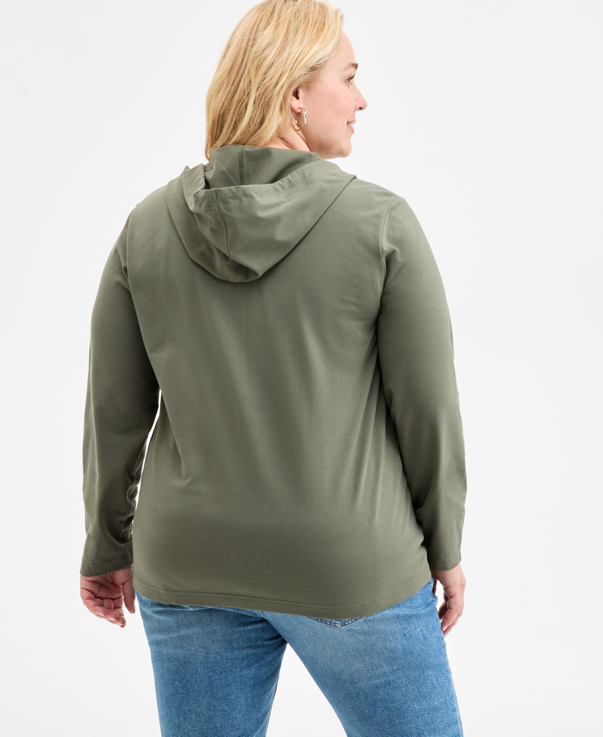Style & Co Plus Size Zip-up Hooded Sweatshirt, Exclusively At Macy's In Oliva