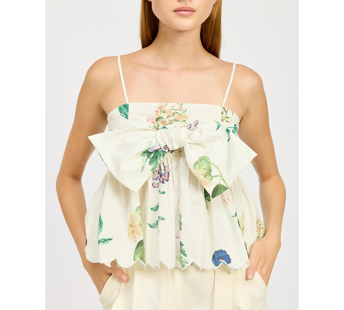 Women's Ashley Cotton Babydoll Peplum Top - Ivory Multi