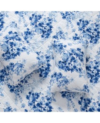 Blue Watercolor Florals Microfiber Quilt Set With Shams