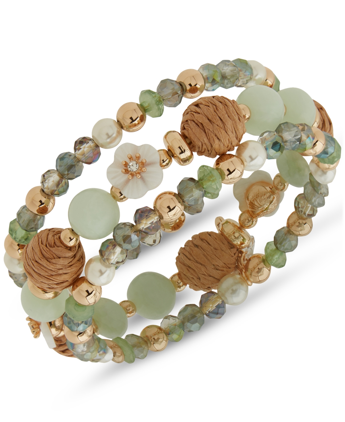 LONNA & LILLY GOLD-TONE 3-PC. SET MIXED BEAD STRETCH BRACELETS 