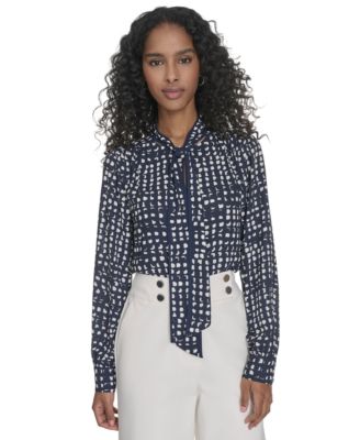 Calvin Klein - Women's Printed Tie-Neck Blouse