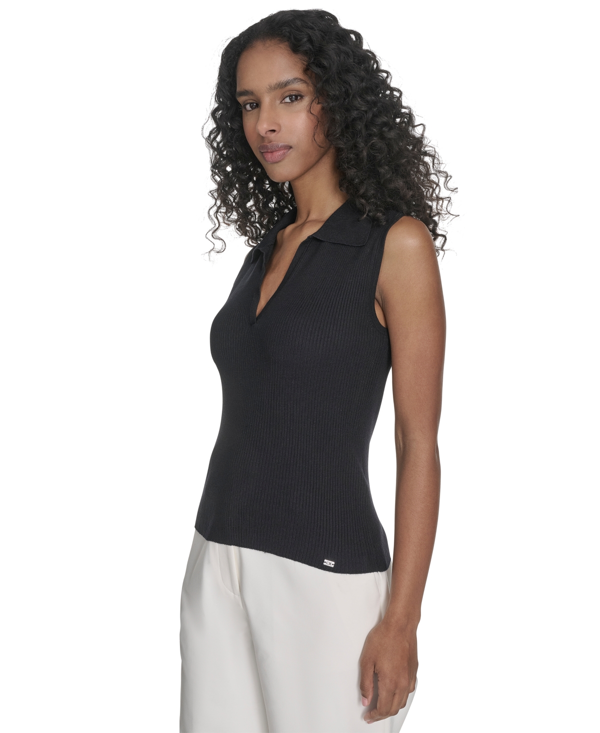 Calvin Klein Women's Johnny-collar Sleeveless Sweater In Navy