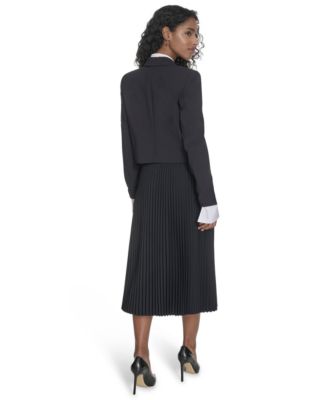 Calvin Klein Womens Double Breasted Cropped Jacket Pleated Pull On Midi Skirt In Black