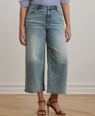Lauren Ralph Lauren - Plus Size High-Rise Wide-Leg Cropped Jeans