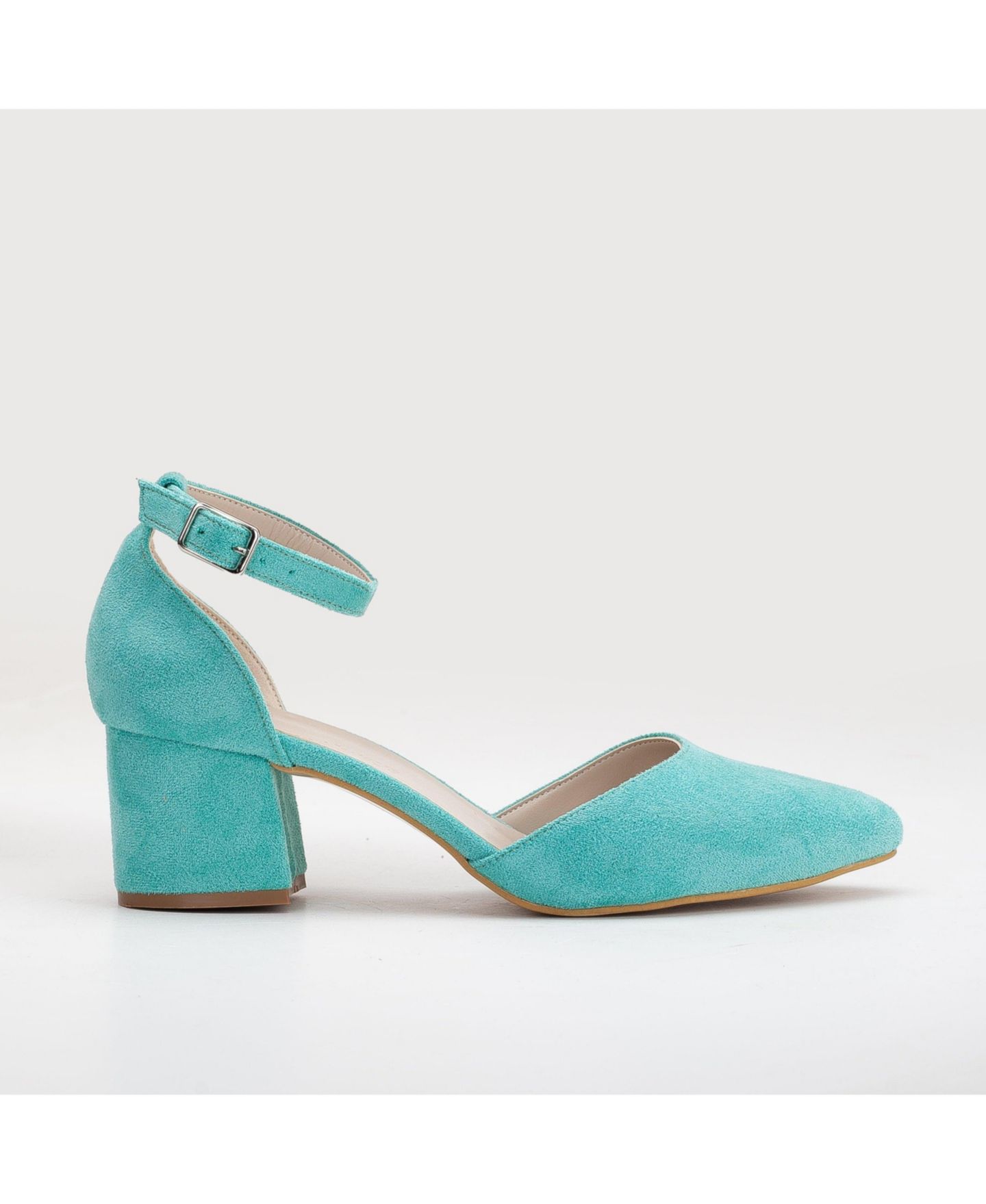 Женские туфли Forever & Always Shoes Miranda на низком блочном каблуке с жемчугом, цвет: Аквамариновый синий искусственный замшевый — фото 2