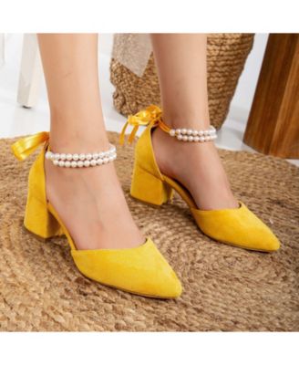 Miranda Low Block Heels with Pearls