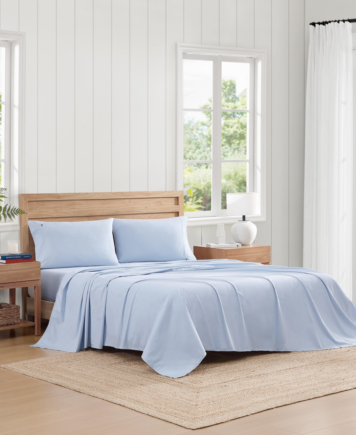 Tommy Hilfiger Solid 200-thread Count Cotton Percale 3-pc. Sheet Set, Twin In Blue