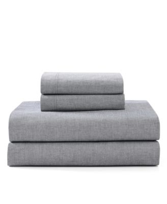 Solid 144-Thread Count Cotton Chambray Washed 4-Pc. Sheet Set, Queen