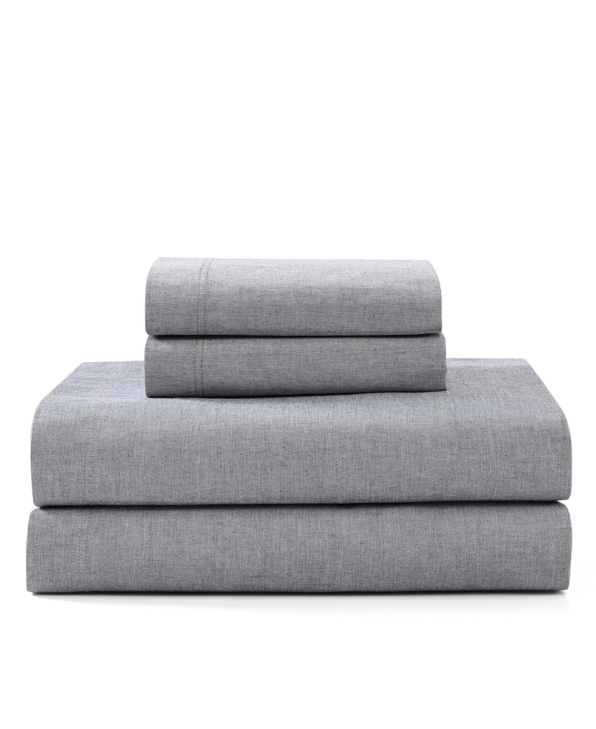 Tommy Hilfiger Solid 144-thread Count Cotton Chambray Washed 4-pc. Sheet Set, Queen In Navy