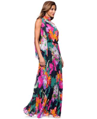 Women's Pleated Floral Chiffon Scarf Dress