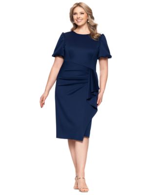 XSCAPE - Plus Size Short-Sleeve Boat-Neck Draped Sheath Dress