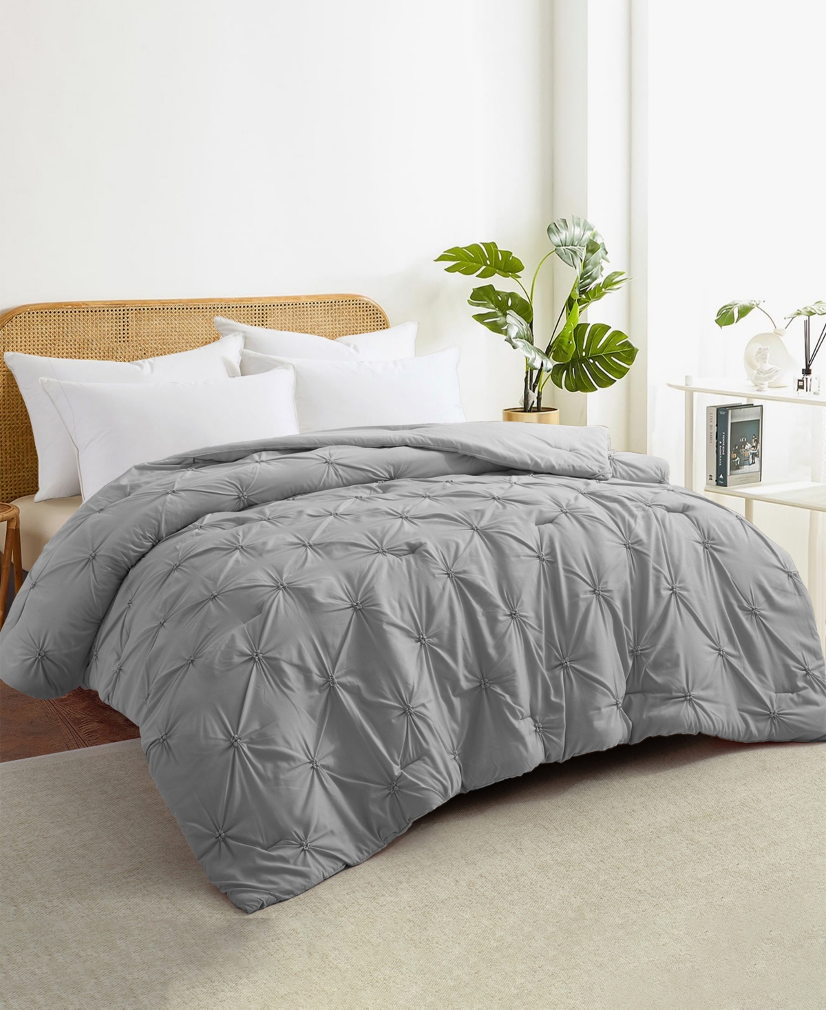 Unikome All Season Pintuck Down Alternative Comforter, Twin In Gray