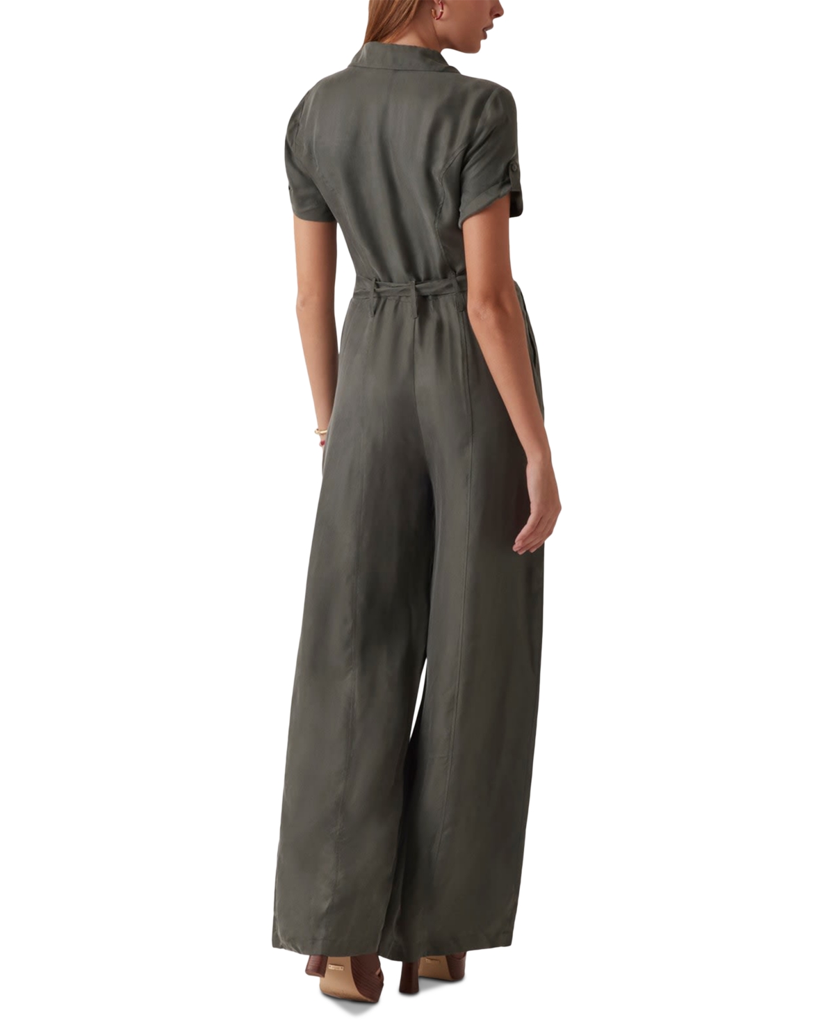 Guess Nalini Tie Waist Jumpsuit In Green Plant