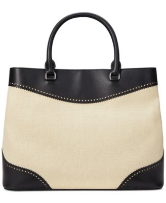 Lauren Ralph Lauren Marcy Straw & Leather Satchel - Macy's