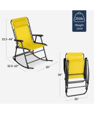 Folding Outdoor Zero Gravity Rocking Lounge Chair w/ Headrest Pillow