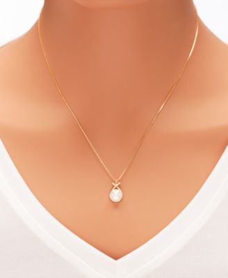 Cultured Freshwater Pearl (8mm) & Cubic Zirconia Crisscross Pendant Necklace & Drop Earrings Set in 18k Gold-Plated Sterling Silver 