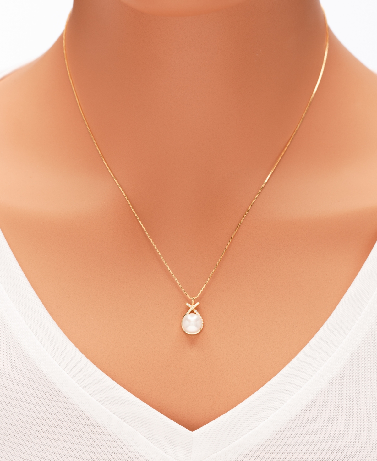 Macy's Cultured Freshwater Pearl (8mm) & Cubic Zirconia Crisscross Pendant Necklace & Drop Earrings Set In 