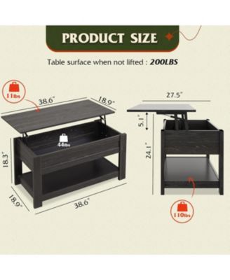 Modern Lift Top Coffee Table,Rustic Coffee Table with Storage Shelf and Hidden Compartment,Wood Lift Tabletop for Home Living Room,Black.