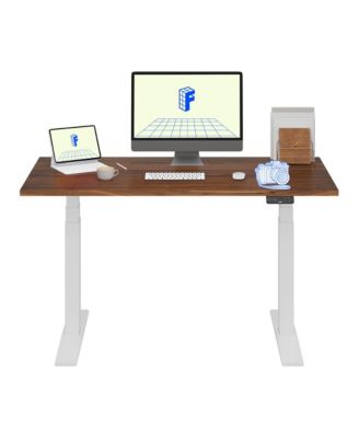 E7-COMMERCIAL 55  W Electric Adjustable Standing Desk, Black Walnut Top, White Base