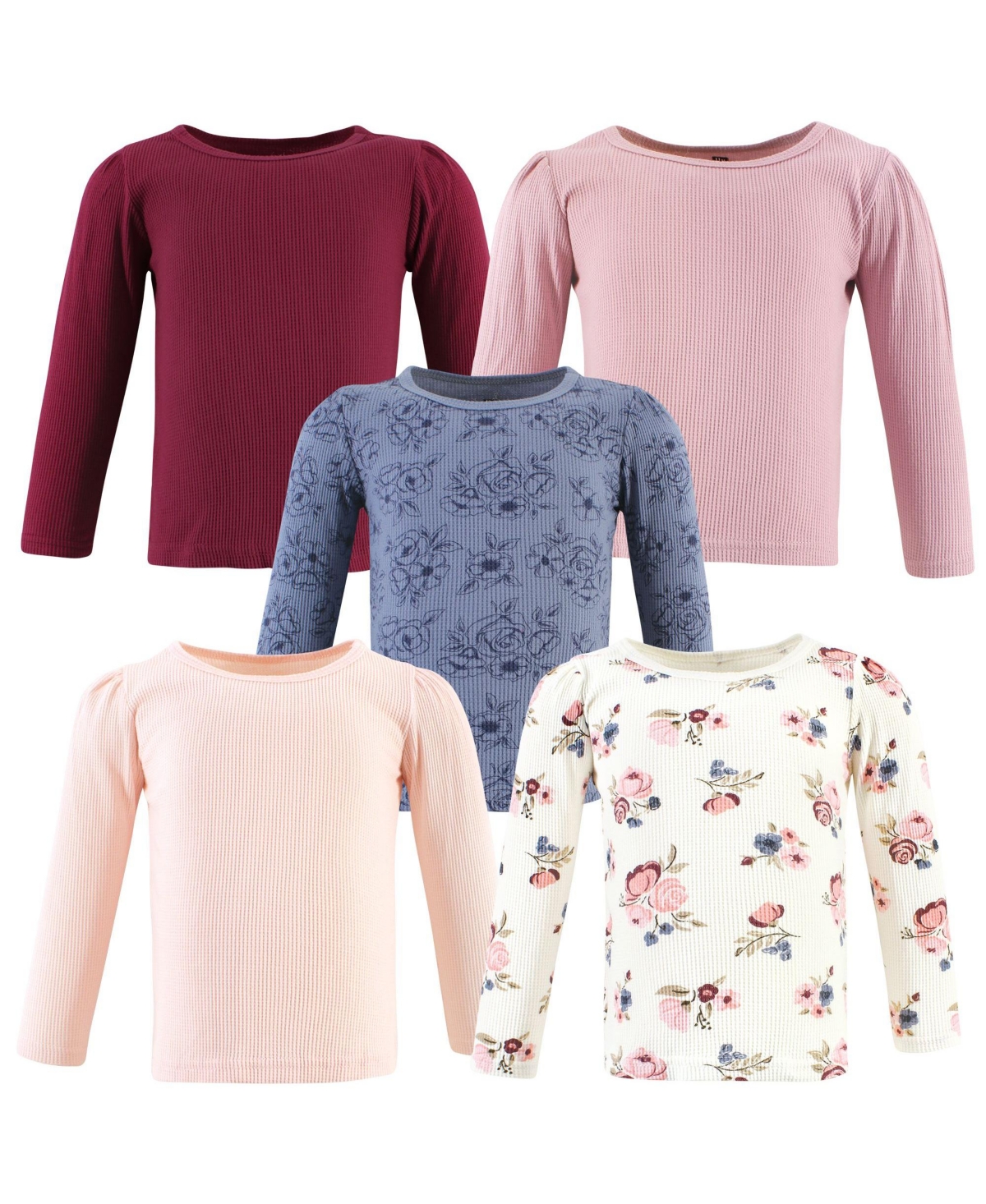 Hudson Baby Girls Thermal Long Sleeve Tees 5pk, Dusty Rose Floral