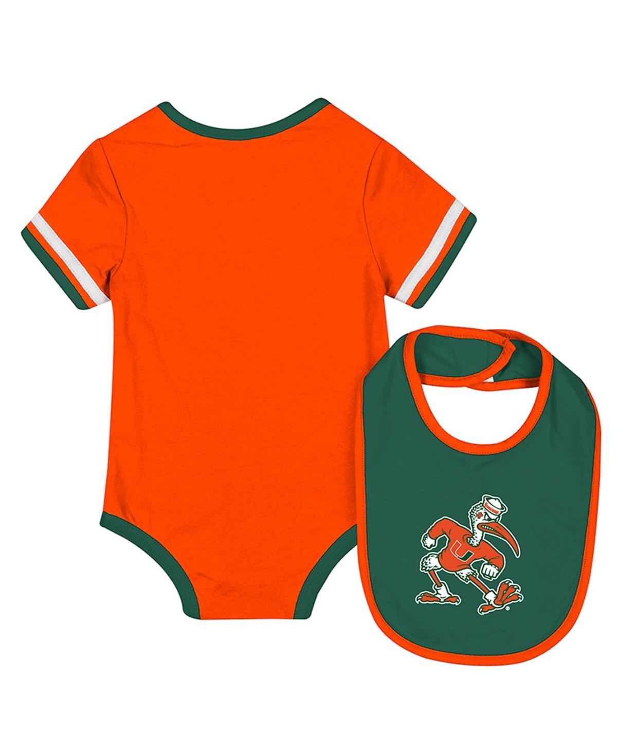 Colosseum Baby Boys And Girls 2-piece Orange Miami Hurricanes Bodysuit And Bib Set In Orange