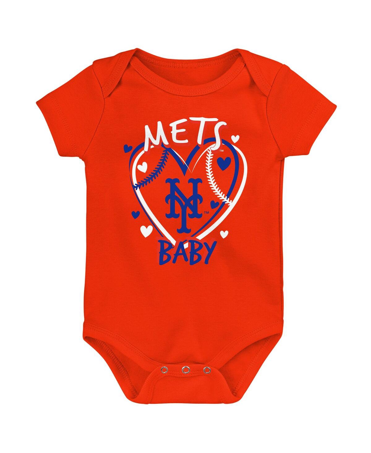 Outerstuff Baby Boys And Girls Blue New York Mets Slide Home Bodysuit, Set Of 3 In Multi