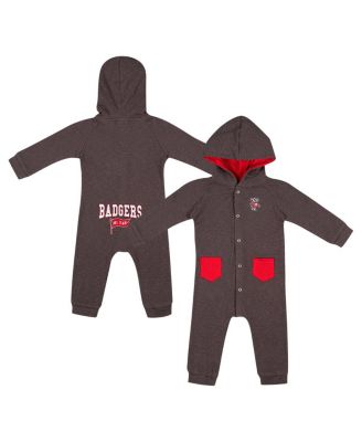 Colosseum - Baby Boys and Girls  Charcoal Wisconsin Badgers Zando-Zan Waffle Full-Snap Hooded Romper