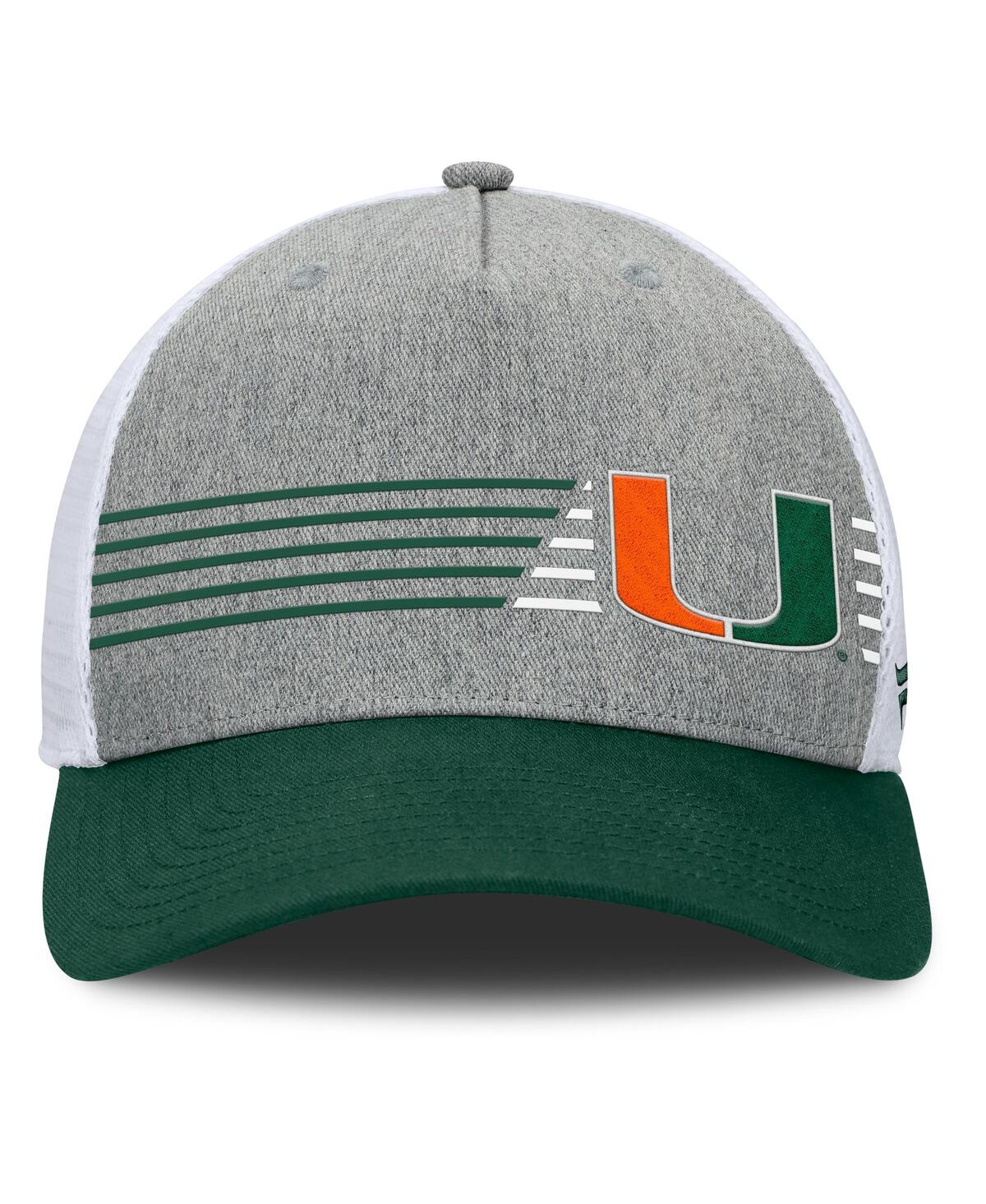 Fanatics Men's Heather Gray/green Miami Hurricanes Profile Trucker Adjustable Hat In Heather Gray,green