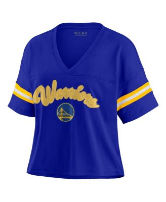 Women's Royal Golden State Warriors Plus Size Color Block Boxy V-Neck T-Shirt