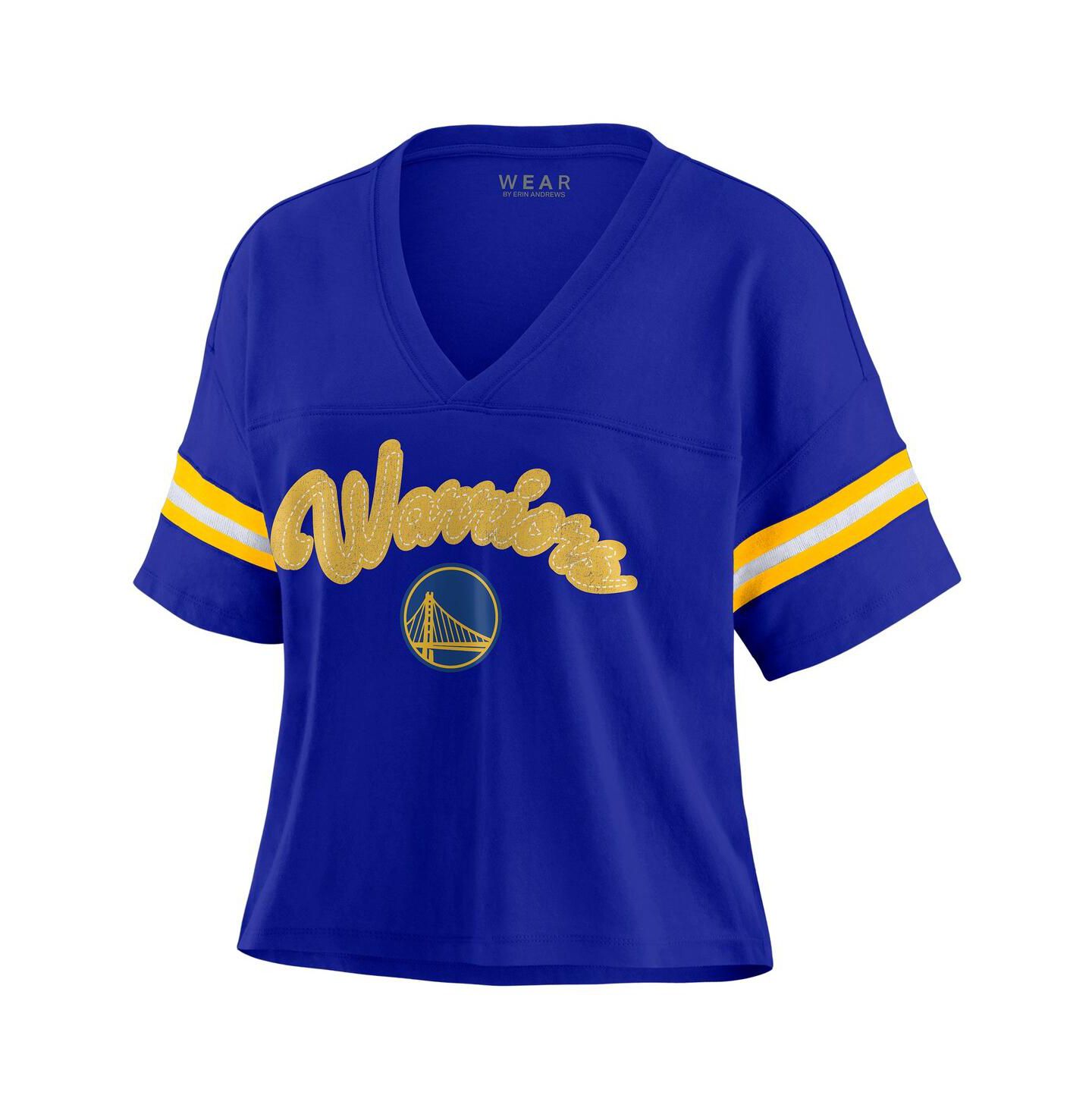 Женская футболка WEAR by Erin Andrews Royal Golden State Warriors Plus Size Color Block Boxy V-Neck — фото 3