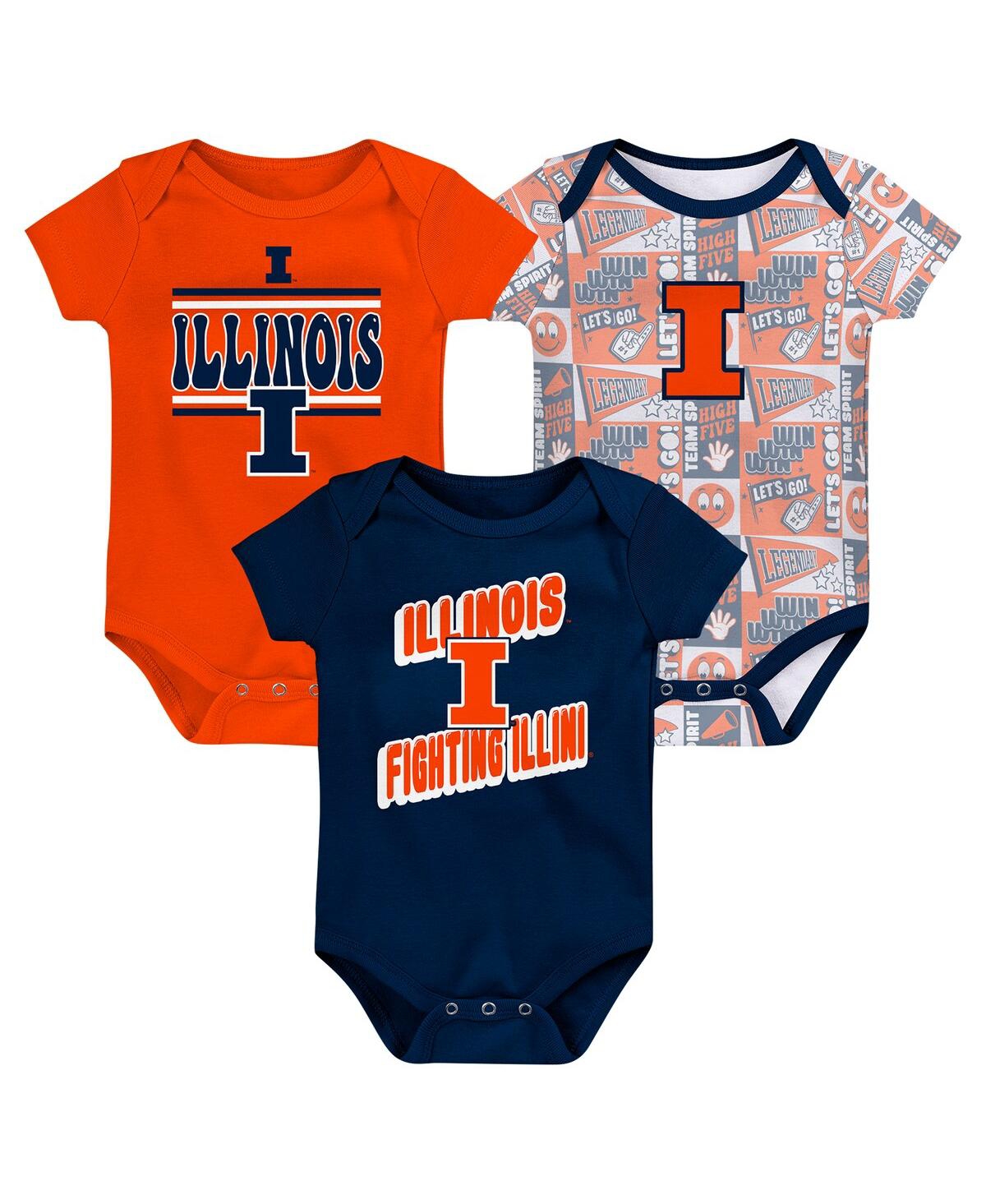 Outerstuff Newborn Navy Illinois Fighting Illini Sunday Comics Bodysuit 3-pack In Navy