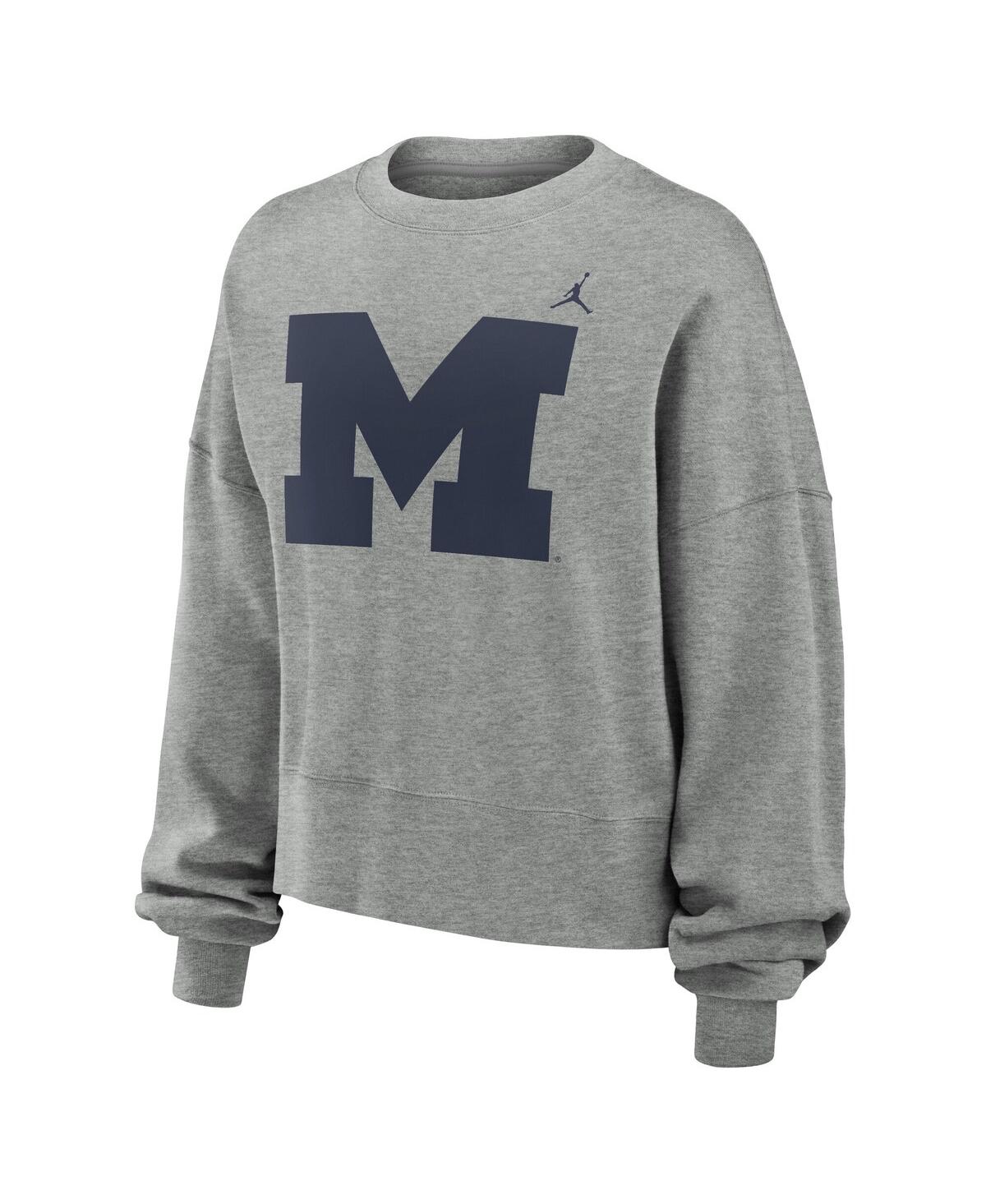 Shop Jordan Women's Heather Gray Michigan Wolverines Essential Fleece Oversized Logo Pullover Sweatshirt