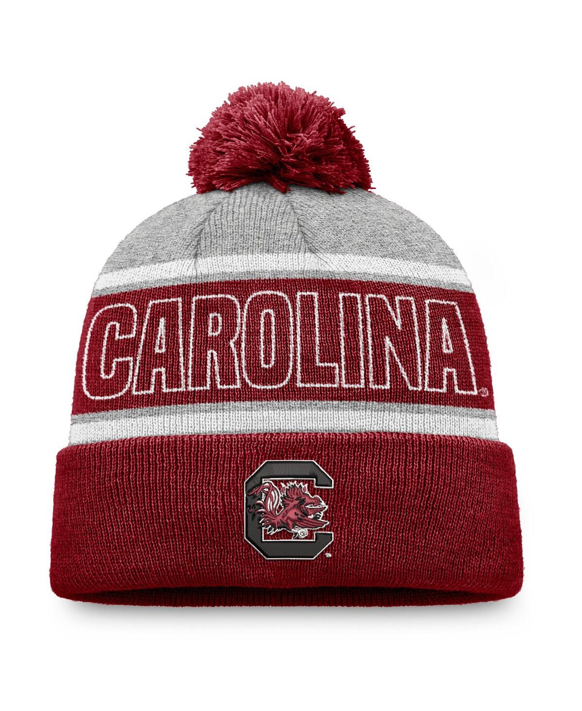 Top Of The World Men's Garnet South Carolina Gamecocks Two-tone Cuffed With Pom Knit Hat In Garnet