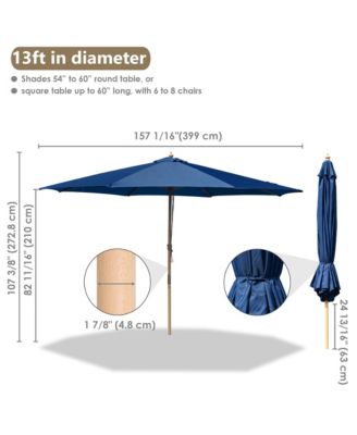 13FT Large Outdoor Patio Umbrella UV30+ Wood 8 Rib Pole for Table Beach Yard Garden Wedding Deck Cafe Pool Navy
