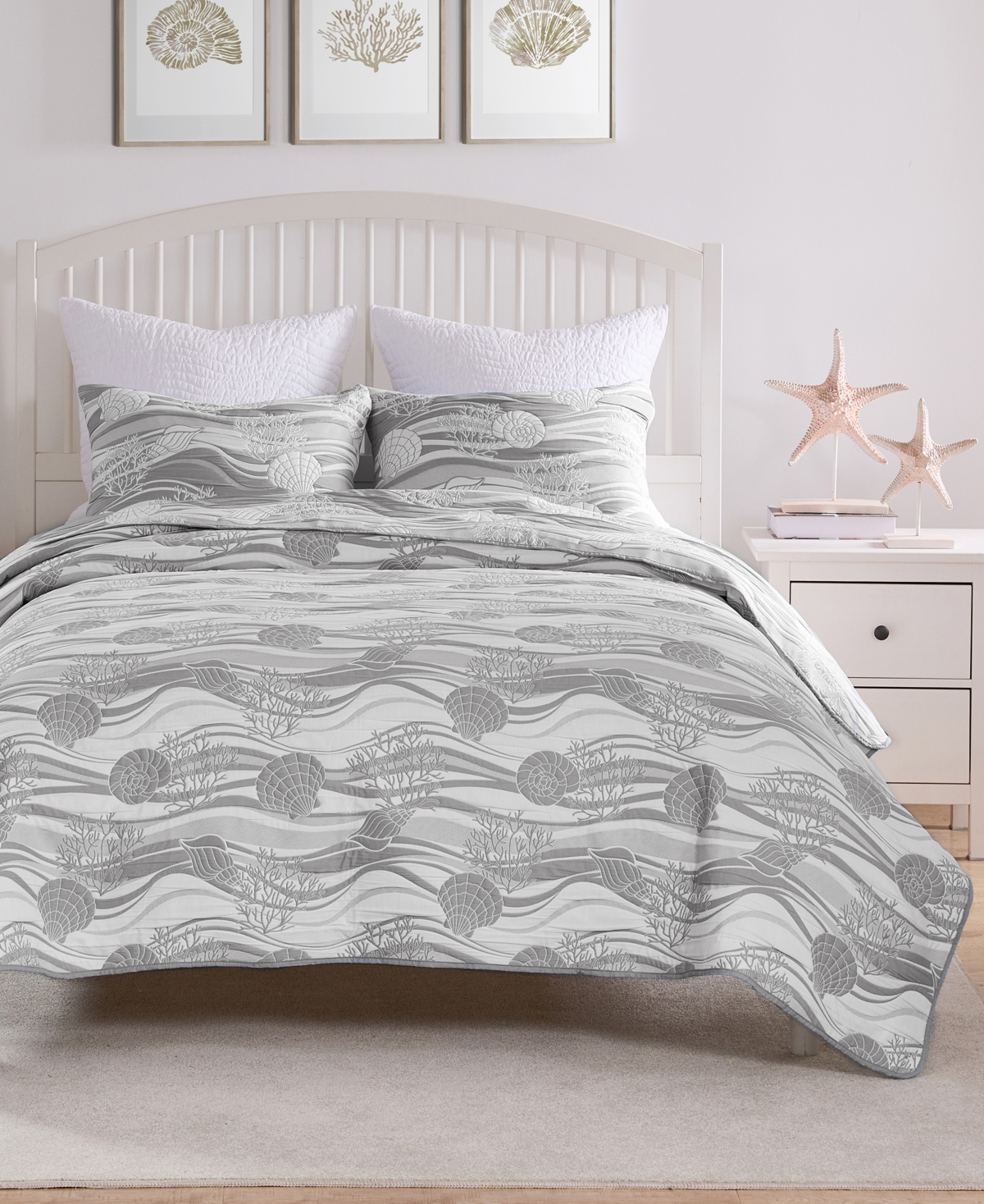 Greenland Home Fashions Dover Reversible Matelasse 3-pc. Coverlet Set, King In Harbor Gray