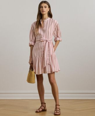【Ralph Lauren】Striped Ruffle Trim Voile Shirtdress国内発送 Lauren Ralph Women's Striped Ruffle-Trim Voile Shirtdress