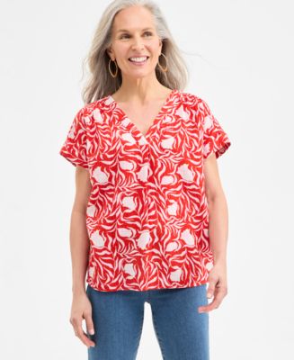 売れ筋商品|||スタイルアンドコー カットソー トップス レディース Women's Short Sleeve V-Neck Cotton Top, XS - 4X Atomic Orange Style & Co Women's Cotton Gauze V-Neck Short-Sleeve Top
